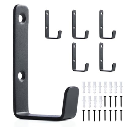Stainless Steel Hooks for Hanging, Heavy Duty Hooks, Coat Hook, Wall Hooks Wall Mounted Hook Towel Hook Garage Holder Screw Hanger, 6 Pack (Black) - color: Black