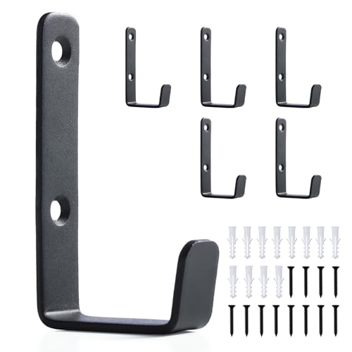Stainless Steel Hooks for Hanging, Heavy Duty Hooks, Coat Hook, Wall Hooks Wall Mounted Hook Towel Hook Garage Holder Screw Hanger, 6 Pack (Black) - color: Black