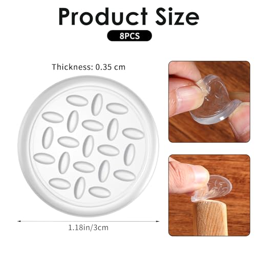 8 Non Slip Furniture Grippers Pads Transparent Round Furniture Rubber Grippers Prevent Sliding for Hardwood Floor Laminate Tile Carpet Protect Couches Chairs Tables Reducing Scratch Proof Floor