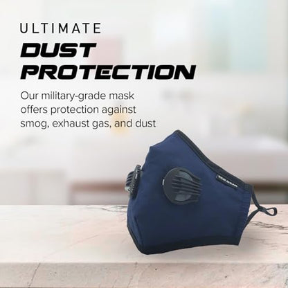 ECO-GEAR Anti Pollution Face Mask Particulate Respirator| Mask for Dust, Exhaust Gas, Smoke, Smog, Pollen and Fumes | Unisex Military Grade Washable Mouth Mask - color: Blue