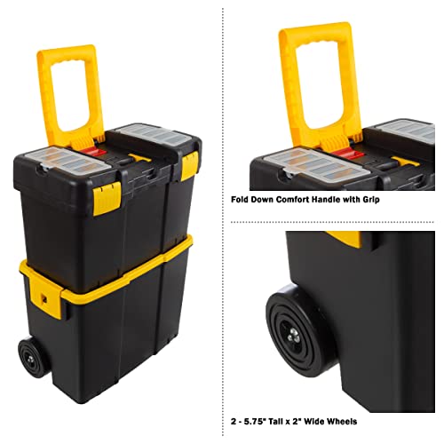 Portable Tool Box with Wheels - Stackable 2-in-1 Tool Chest with Fold-Down Comfort Handles, Tough Latches, and Removable Storage Trays by Stalwart - style: 2-in-1