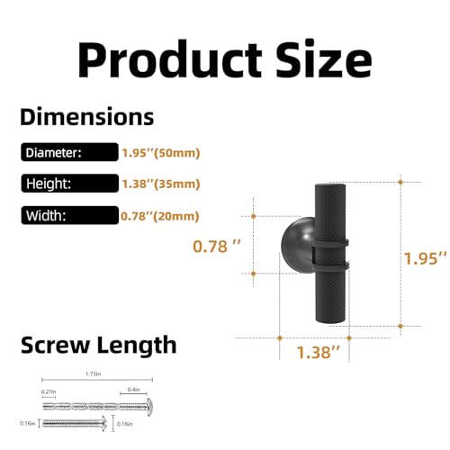 10 Pack Cabinet knurled Knobs Matte Black Kitchen Cabinet Knobs Aluminum and Zinc Alloy Drawer Pulls Solid Cabinet Hardware - color: Matte Black Knurled, size: Knobs
