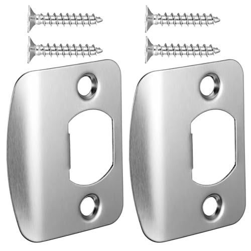 2 Pack Door Strike Plate Deadbolt Strike Plate 2-1/4 Inch X 1-7/16 Inch Door Backplate Round Corner Strikes Plates for Interior Doors Home Office - color: Silver
