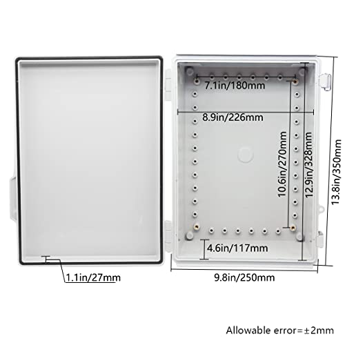 Zulkit Junction Box,IP67 Waterproof Electrical Box Hinged Cover Stainless Steel Buckle Plastic Enclosure for Project w Mounting Plate Wall Bracket and 2 Cable Gland Grey 13.8"x9.8"x5.9"/350x250x150mm - color: Grey Cover, size: 13.8"x9.8"x5.9"