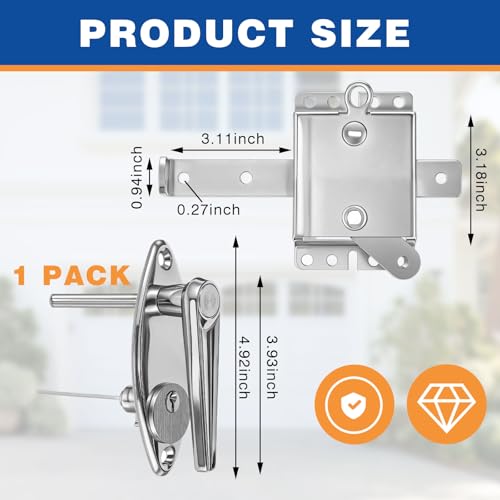 MorningRo 1 Set Garage Door Lock Kit Universal L-Handle Lock with Inside Side Latch Keys Garage Door Repair Parts Replacement Hardware Kit for Home Improvement