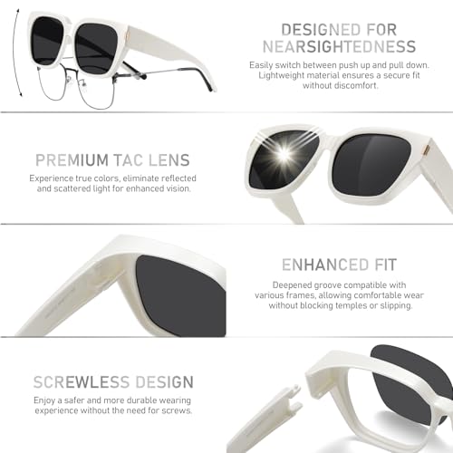 HAOLOTA Polarized Fit Over Glasses Sunglasses for Women Men Trendy Square Wrap Around Shades UV Protection - color: L Size 07 White/Grey