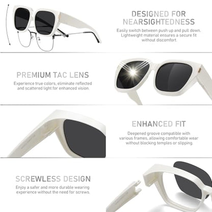 HAOLOTA Polarized Fit Over Glasses Sunglasses for Women Men Trendy Square Wrap Around Shades UV Protection - color: L Size 07 White/Grey