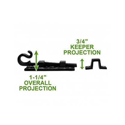 Renovators Supply Manufacturing Door Lock Latch 3.8 in. Black Wrought Iron Pig Tail Tip Styled Slide Bolt Latch with Mounting Hardware - size: Pack of 1, style: 3.88 inch - Curled Tail