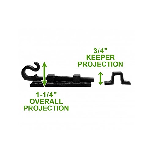 Renovators Supply Manufacturing Black Slide Bolt Door Latch 3 7/8 in. Long Wrought Iron Metal Surface Sliding Bolts with Catch for Cabinet Doors Rust Resistant Security Locks with Hardware Pack of 2 - size: Pack of 2, style: 3.88 inch - Curled Tail