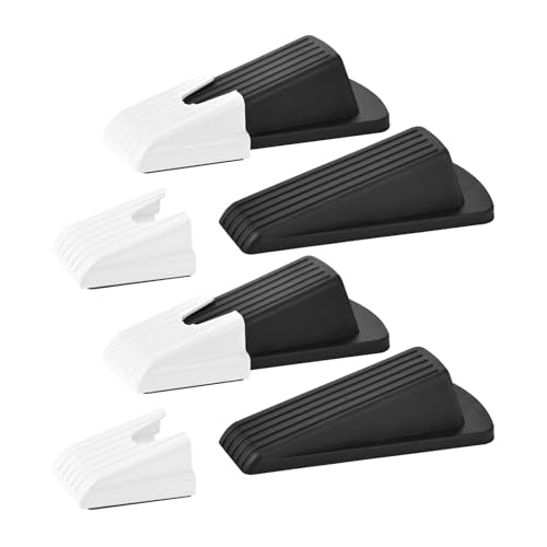Door Stop, Door Stopper, Doorstopper, 4 Pack Rubber Door Stopper, Sturdy Non Slip, Stackable for Use, Works on All Floor Type, Equipped with Self-Adhesive Storage Bracket for Easy Storing (Black) - color: Black