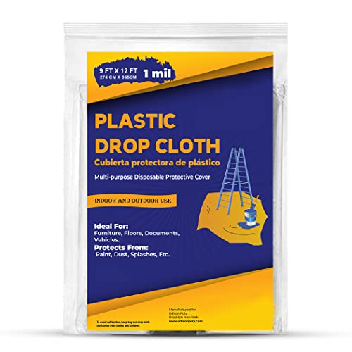 Painters Plastic Sheeting, Plastic Drop Cloths for Painting, 9 x 12 Feet Paint Drop Cloth Tarp, Clear Plastic Tarp Cover, 1 Mil Thick Plastic Sheeting, Ideal for Multi-Purpose Use (1 Pack) - color: 1 Pack, size: 1 Mil