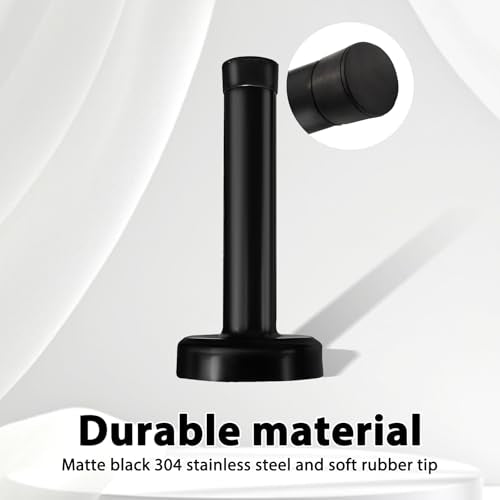 2 Pack Matte Black Door Stoppers, Heavy Duty 304 Stainless Steel No Drill Wall Protector with Adhesive & Screws, Sound Dampening for Home Office Garage