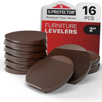 X-Protector Furniture Levelers - 16 PCS 2" - Brown Rubber Shims for Leveling - Multi-Purpose Leveling Feet to Prevent Furniture from Wobbling - Good for All Kinds of Furnishings! - size: 16 Pack, Brown