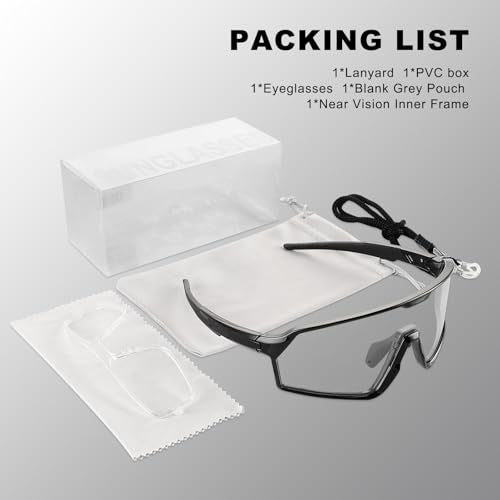 BangLong Photochromic Cycling glasses for Men Women, Clear Running MTB Sunglasses UV Protection - color: Black Frame-photochromic