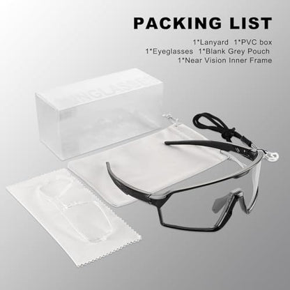 BangLong Photochromic Cycling glasses for Men Women, Clear Running MTB Sunglasses UV Protection - color: Black Frame-photochromic