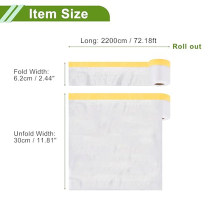 Pre-Taped Masking Film Plastic Cover PE Film Masking Paper 1 Pc 2200x30cm / 72.18ftx11.81" White Yellow