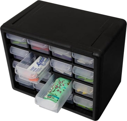 Akro-Mils 16-Drawer Plastic Drawer Storage Cabinet for Garage Organization, Beads, Makeup Organizer, Building Bricks Storage, Teacher Toolbox, 10-1/2" W x 6-1/2" D x 8-1/2" H, 10716 Black - size: 16 Drawer