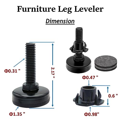 Adjustable Leveling Feet, 4 Pack, 3/8'-16 UNC Threaded Heavy Duty Leg Leveler for Table/Desk/Chair/Outdoor/Patio Furniture, Chair Height Extender - size: 3/8”-16 Unc * 4 Sets