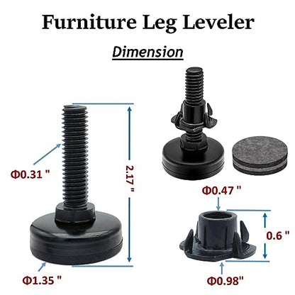 Adjustable Leveling Feet, 4 Pack, 3/8'-16 UNC Threaded Heavy Duty Leg Leveler for Table/Desk/Chair/Outdoor/Patio Furniture, Chair Height Extender - size: 3/8”-16 Unc * 4 Sets