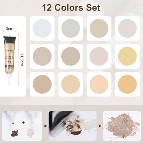 HARFINGTON 12 Colors Wood Filler Scratch Repair Kit Touch Up Filler Wood Paint for Repairing Scratches Cracks Holes on Wooden Floors Cabinet, Table, Yellow Clay Series - color: Yellow Clay Series