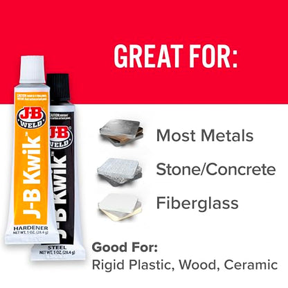 J-B Weld KwikWeld, 6 Minute Set Epoxy, Steel Reinforced Epoxy, High Strength - 2 Pack, Dark Grey (8276-2) - size: 2 Oz - 2 Pack