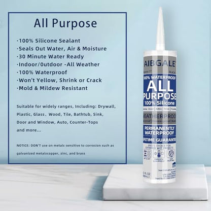 Black Silicone Sealant, All-Purpose 100% Waterproof Silicone Caulk, Adhesive Caulking Silicone for Indoor Outdoor Windows, Aquarium, Bathtub Auto Leak Seaing, 10.1 Oz, 1 Pack (1)