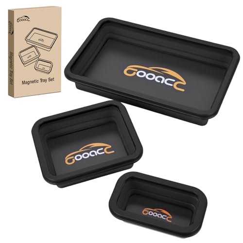 GOOACC 3 Sizes Collapsible Magnetic Parts Tray Set Black Silicone Foldable Tool Trays Organizer for Screws Bolts Nuts Pins Washers and Other Small Metal Parts Double Sided Magnet Base - color: Black