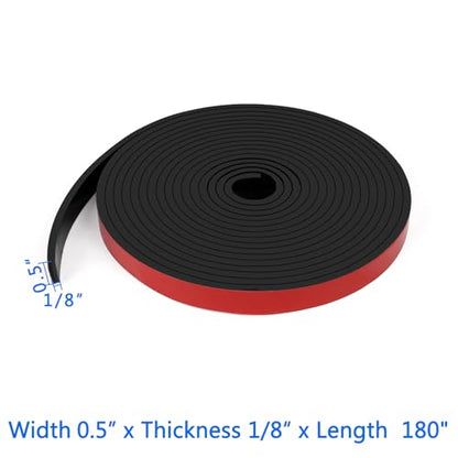 HooTown Adhesive Solid Rubber Strips, 0.5” Wide x 1/8" Thick x 180" Long Self Neoprene Rubber Sheets Rolls with Adhesive Backing for DIY Gaskets, Pads, Sealing, Liner, Weather Striping, Seals, Red - color: 1/8" Thick Adhesive, size: 0.5” W x 180" L