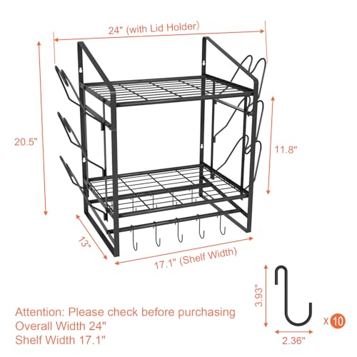 VyGrow 17 Inch Pot Rack Wall Mounted, 2 Tier Pots and Pans Organizer with 10 Hooks and 6 Pot Lid Holders, Heavy Duty Steel Pot and Pan Hanger for Kitchen Cookware Utensils Storage 24" Lx13 Wx20.5 H - color: 17"W 2 Tier Black