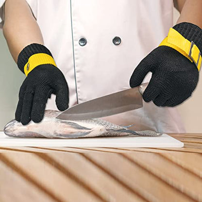 Schwer ANSI A9 Cut Resistant Glove, Food Grade Stainless Steel Wire Mesh Gloves, Cutting Gloves for kitchen Mandoline Slicing Butcher Meat Cutting Oyster Shucking Fish Fillet, Non-PFAS（M, 1 PCS） - size: Medium (Pack of 1), style: 3.0 Black Steel Wire+hppe