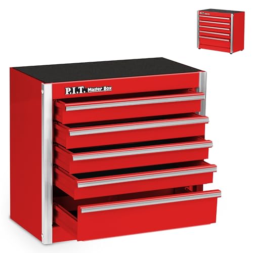 P.I.T. Mini Tool Box 8.6 Inch, Portable 5-Drawer Micro Roll Cab Steel Tool Box with Liner, Red Small Tool Case for Tools Storage, Home DIY - color: Red, size: 5-Drawer