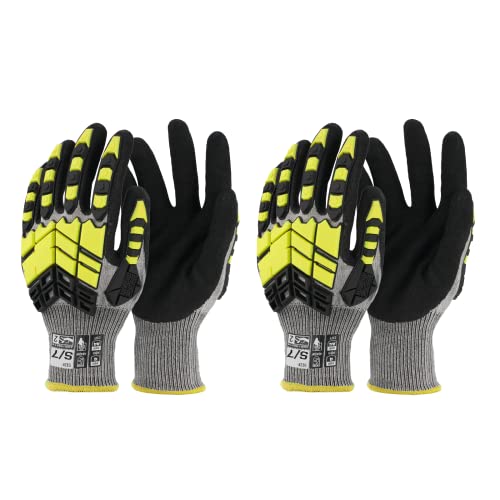 2 Pairs Safety Work Gloves,Impact Gloves for Men Women,Cut Resistant Non-Slip Heavy Duty Gloves with Nitrile Grip,Touch Screen Glove with Impact Protection for Mechanic Construction, Small - color: Yellow, size: Small (Pack of 2)