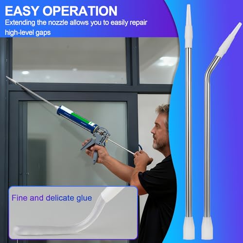 JL&LOVE Two Glass Glue nozzles, one Straight and one Curved,long sausage glue nozzle,stainless steel material,caulking nozzle extension,Sealing for special places