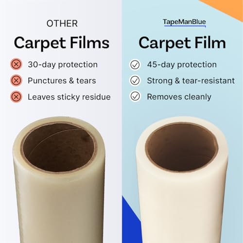 TapeManBlue Carpet Protection Film 36" x 200' roll, Self Adhesive Plastic Carpet Protector Film with Clean Removal & Easy Unwind, Durable Protection Tape to Shield Your Surface from Dirt and Spills - size: 36" x 200' (1 roll)