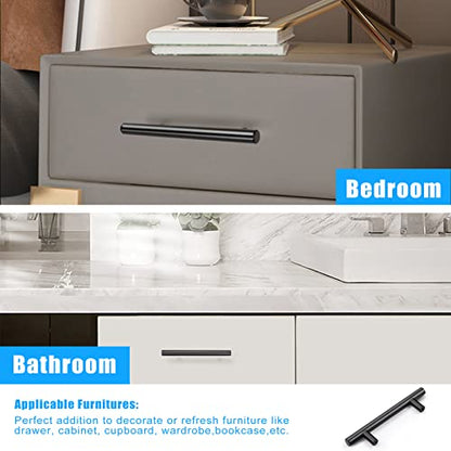 KNOBWELL 6 Pack 3-3/4" Black Drawer Pulls, T Bar Modern Kitchen Cupboard Handles Bathroom Cabinet Pulls, Round Black Handles 5-9/10 Inch Length - color: Black, size: 3 3/4inch(96mm)