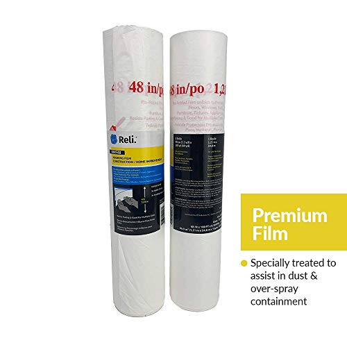 Reli. Masking Film, 1 Roll | 180' Foot x 48" Inch | Masking Plastic Film, Pre-Folded | Hand Masker for Painting & Automotive | Plastic Overspray Protection