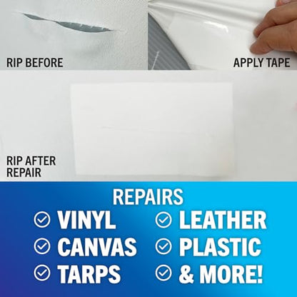 Better Boat Repair Tape for Fabric and Vinyl 30ft x 3in, White Waterproof Patch Tape for RV Awning Canvas Tent Tarp Sail Canopy Boat Cover, Heavy Duty - color: White