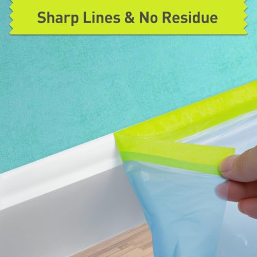 Tangibay Pre-Taped Masking Film for Painting - 44" x 66' Painters Plastic Sheeting with Automotive Paint Tape and Drape for Covering Cars, Walls, Windows and Furniture Protection (3 Rolls) - size: 3 Rolls: 44"