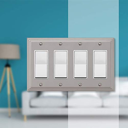 Amerelle Steps Quadruple Rocker Cast Metal Wallplate in Satin Nickel - color: Satin Nickel, size: 4 Rocker GFCI