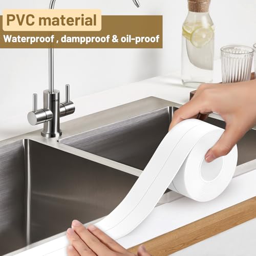 Fixmend White Caulk Tape Waterproof Self Adhesive, Toilet Caulking Sealant Tape, Bathtub Caulk Sealing Strip for Kitchen, Bathroom, Countertop, Sink, Floor Wall Edge Protector(1.5" x 10.5Ft)