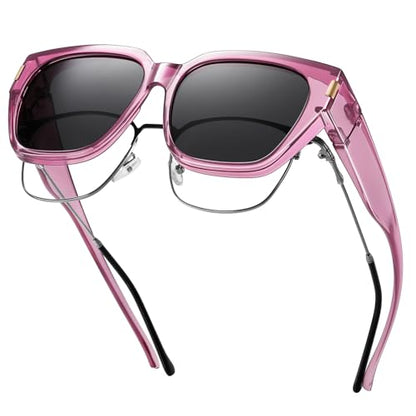 HAOLOTA Polarized Fit Over Glasses Sunglasses for Women Men Trendy Square Wrap Around Shades UV Protection - color: L Size 04 Purple/Grey