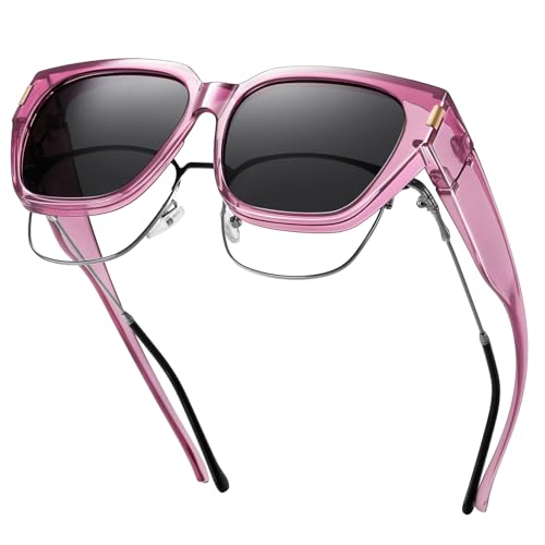 HAOLOTA Polarized Fit Over Glasses Sunglasses for Women Men Trendy Square Wrap Around Shades UV Protection - color: L Size 04 Purple/Grey