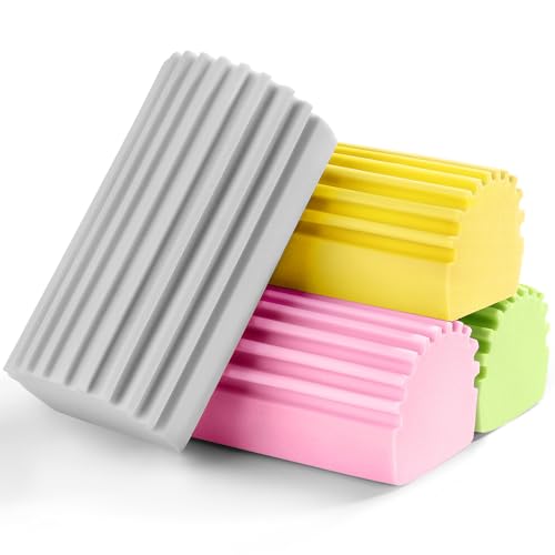 Jeymei 4-Pack Damp Clean Duster Sponge,Damp Dusting Sponge,Duster Baseboard Cleaner Sponge with Ridges,Reusable Wet Duster Sponge,Household Cleaning Sponges for Blinds(Grey,Yellow,Pink,Green) - color: Gray/Pink/Green/Yellow, size: 4