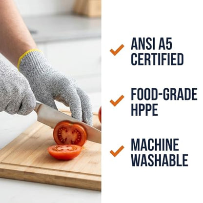 ASG Premium ANSI A5 Cut Resistant Gloves, Food Grade HPPE, Mandoline & Oyster Shucking, Kitchen Safety Gloves for Chefs - size: Large
