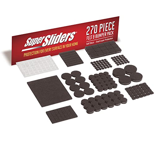 Super Sliders Self-Stick Furniture Felt Pads & Cabinet Bumpers- Protect Hardwood, Tile & Laminate Surfaces, Brown/Clear (270)