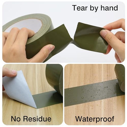 Heavy Duty Duct Tape 3 Inch X 33 Yards, 8.5 Mil Thickness, Multi Purpose Olive Green Duct Tape, No Residue, Waterproof and Tear by Hand - for Repairs, Industrial, Professional Use - color: Olive Green, size: 3 Inch X 33 Yards