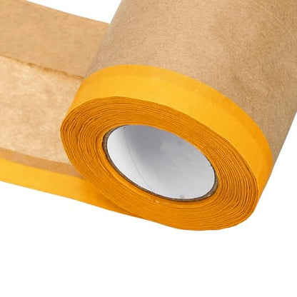 HARFINGTON Pre-Taped Masking Paper, 4" x 49 ft Paint Adhesive Protective Paper Painter Tape and Drape for Masking Auto Body Covering Wall Skirting Frames, Yellow - color: Yellow, size: 4 IN x 49 FT
