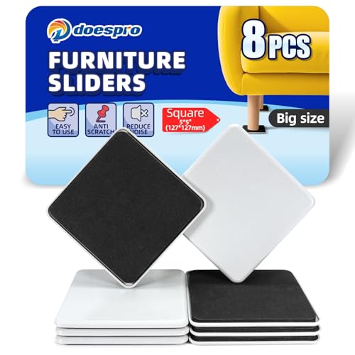 8 Pcs Large Square Furniture Sliders for Hardwood Floors & Carpet-5" Reusable Heavy Duty Furniture Movers Sliders,Floor Protectors & Chair Glides for Wood Floors Tile Move Heavy Furniture Easy-Gray - color: 02 Pe Sliders Square, size: 5"(8 Pack)