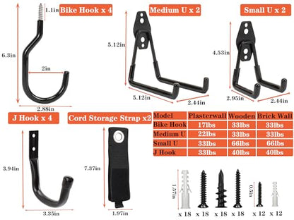 TocTen Garage Hooks, 14 Pack Garage Storage Hook Heavy Duty Solid Steel Wall Hooks, Wall Mount Garage Bike Hooks with Anti-Slip Coating Utility Hooks for Hanging Bike Ropes Garden Tools (Black) - color: Black-14 Bike Hook