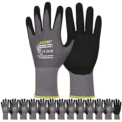 LOCCEF Work Gloves MicroFoam Nitrile Coated-6 Pairs,Seamless Knit Nylon Gloves,Gray Work gloves - color: Grey 12-pairs